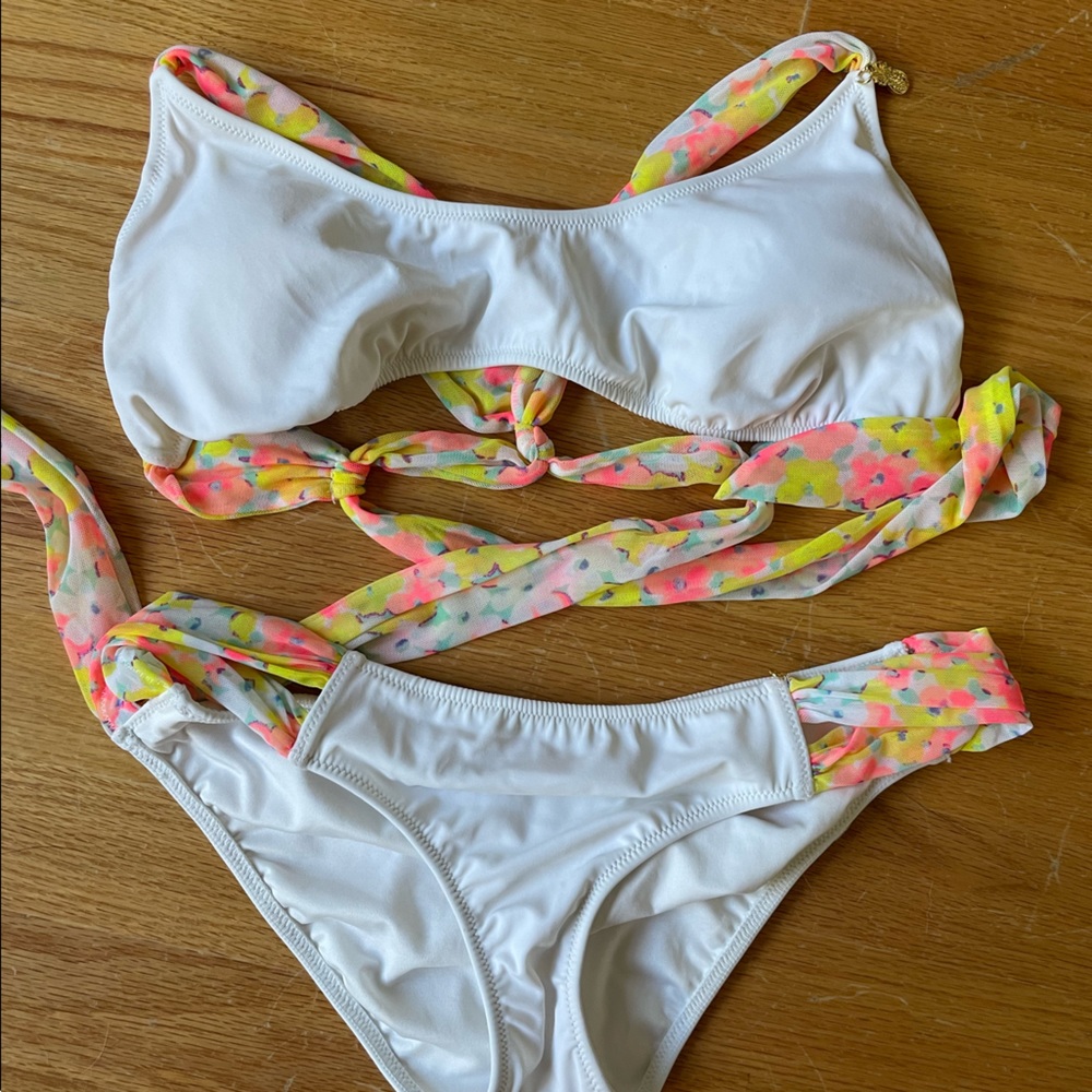 Victoria’s Secret white and neon floral bikini
